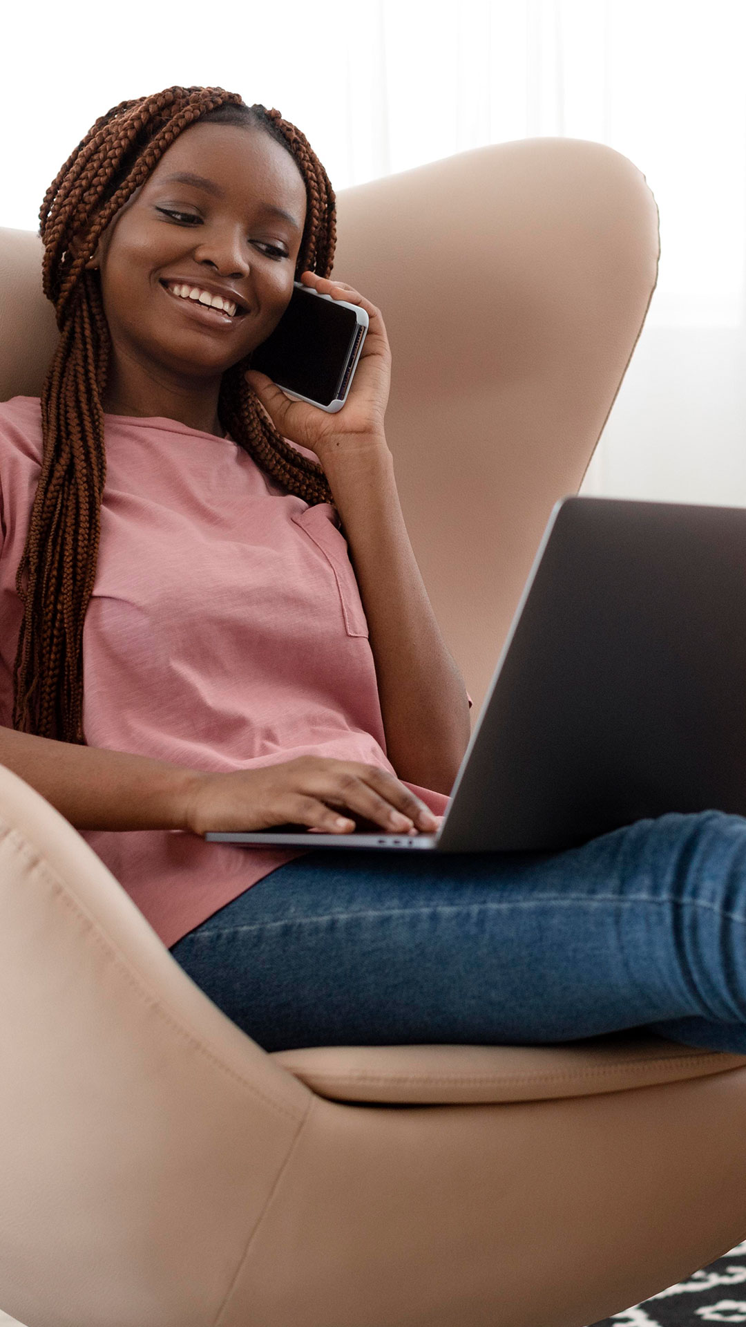 lady sitting on the couch  for blog post on the pros and cons of remote, office and hybrid work